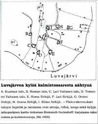 6. Карта Лувозера с расположением домов, в которых имелись потайные кельи. 2005 г., №1-2, с. 5. (Фото из книги: Blomstedt Y., Sucksdorff V. Karjalaisia rakennuksia ja koristemuotoja, Helsinki, 1900).