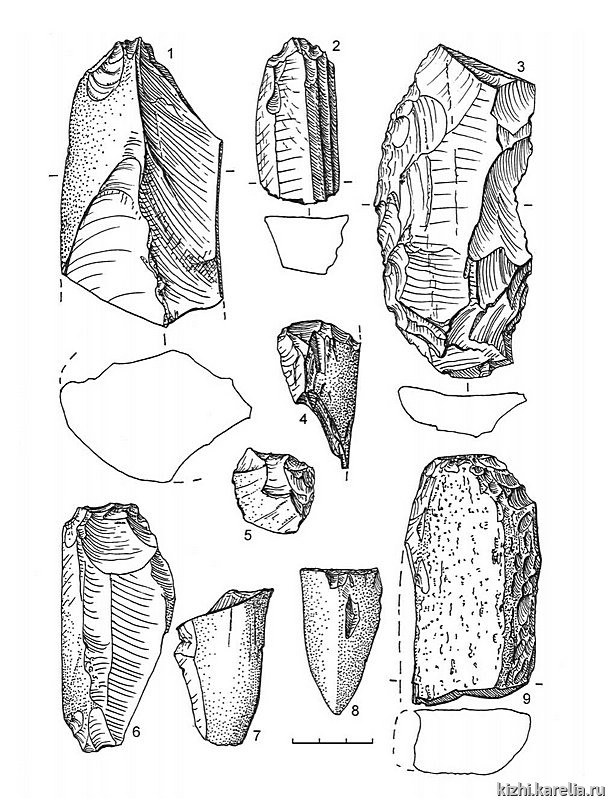 Рис.82. Инвентарь поселения Вертилово 7: 1–9 – сланец