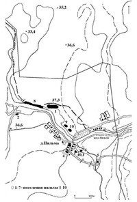 Рис.1. План расположения древних поселений в окрестностях д.Пяльма