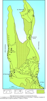 Карта фактического материала по измерениям объемной активности (ОА) радона