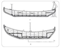 Рис. 11. Лодка-сямозерка (а) и лодка-калевалка (б) (рис. А. П. Скворцова)