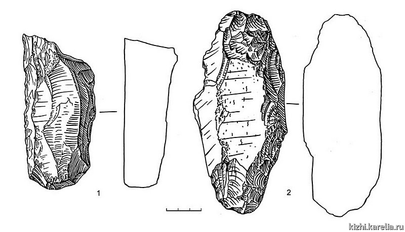 Рис.126. Инвентарь поселений Вожмариха 15 (1) и Вожмариха 16 (2): 1–2 – сланец