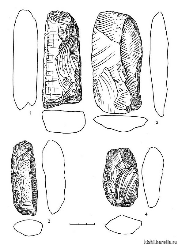 Рис.104. Инвентарь поселения Вожмариха 4 (раскоп 1): 1–4 – сланец