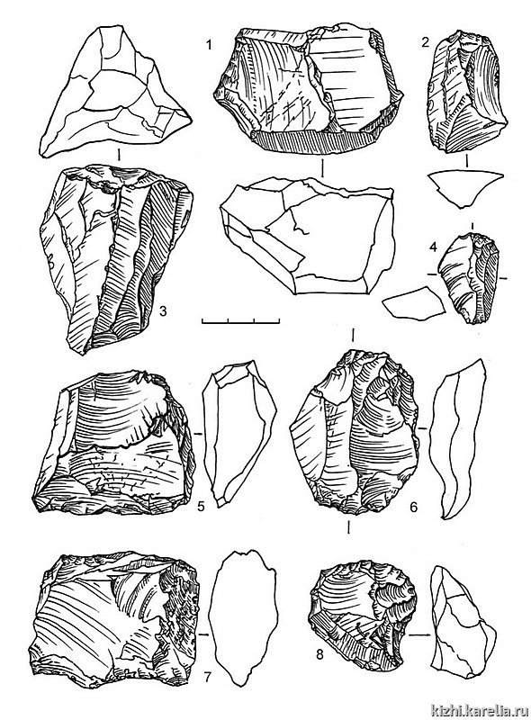 Рис.187. Инвентарь поселения Леликово 1: 1–8 – лидит