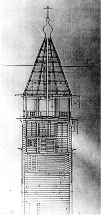 Рис.16. Колокольня Кижского погоста. Разрез. Обмер Л.М.Лисенко, 1945 г. Фототека Музея архитектуры им.Щусева (г.Москва) РV−2581/8