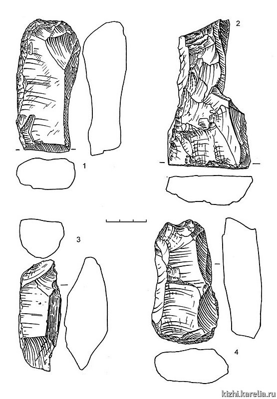 Рис.105. Инвентарь поселения Вожмариха 4 (раскоп 1): 1–4 – сланец