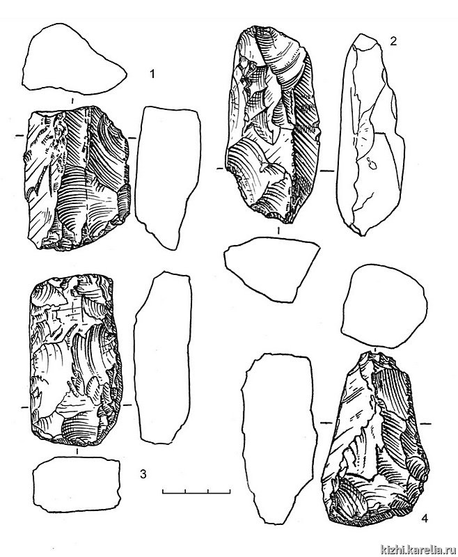 Рис.124. Инвентарь поселения Вожмариха 15: 1–4 – сланец