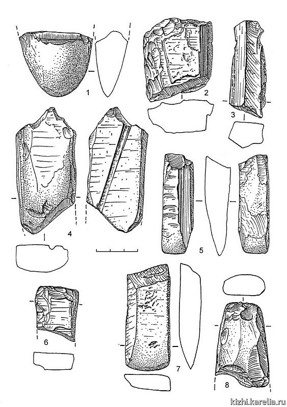 Рис.117. Инвентарь поселения Вожмариха 8: 1–8 – сланец