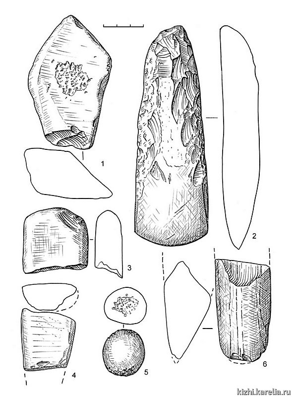 Рис.119. Инвентарь поселения Вожмариха 11: 1–6 – сланец