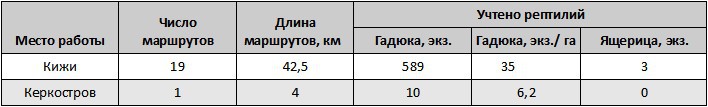 Таблица №5. Учёты рептилий