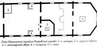 Рис. 1. План Никольского придела Покровской церкви (1 — алтарь, 2 — Царские врата, 3 — пономарская дверь, 4 — клиросы, 5 — печь).