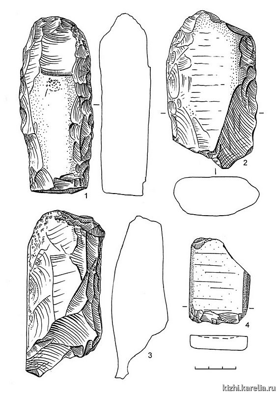 Рис.80. Инвентарь поселения Вертилово 7: 1–4 – сланец