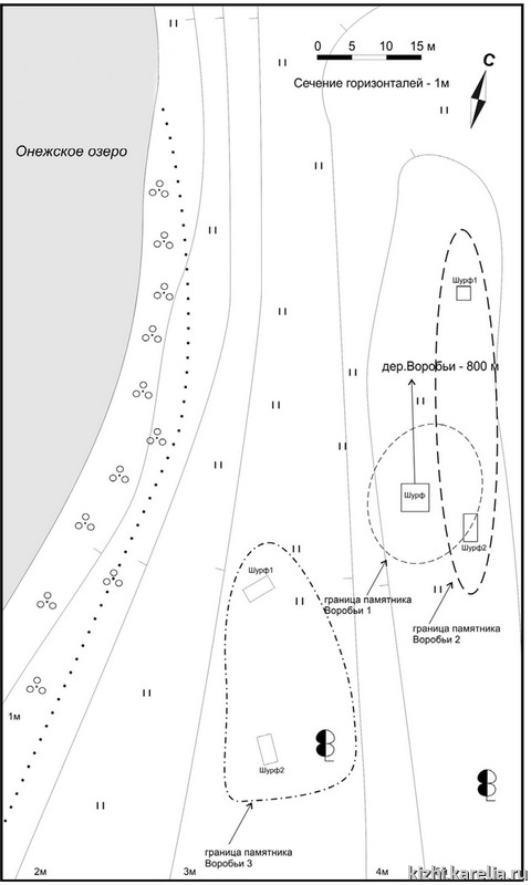 Рис.47. План поселений Воробьи 1–3  / Fig.47. Vorob'i 1 and 3 sites. Plan