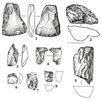 Рис. 4. Находки из поселений Ладмозеро 1 (1–4), 2 (5,6), 3 (7,8)