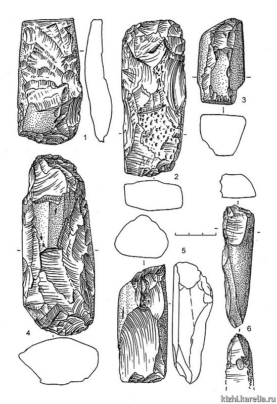 Рис.129. Инвентарь поселений Вожмариха 19: 1–16 – сланец