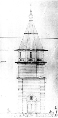 Рис.15. Колокольня Кижского погоста. Южный фасад. Обмер Л.М.Лисенко, 1945 г. Фототека Музея архитектуры им.Щусева (г.Москва). РV−2581/7