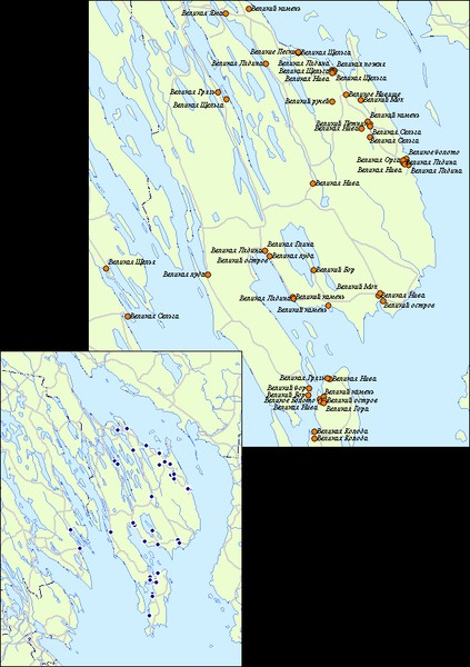 Рис.5. Топонимы с элементом Великий в Заонежье