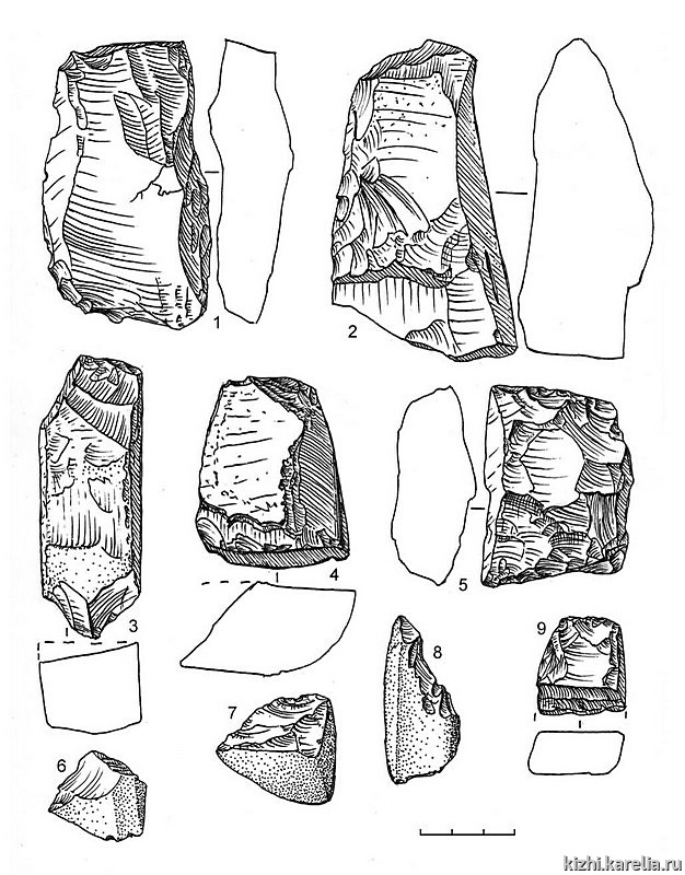 Рис.83. Инвентарь поселения Вертилово 7: 1–9 – сланец