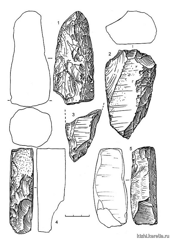 Рис.163. Инвентарь поселения Вожмариха 26: 1–5 – сланец
