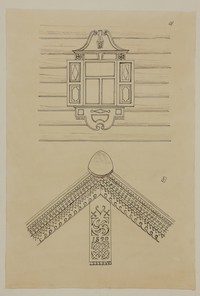 Рис. 3. Кижи КП-4505/2, л. 15. а) Наличник. Дер. Деригузово Шуньгской волости; б) Причелины и полотенце дома Фепонова. Дер. Яндомозерский погост Великогубской волости.