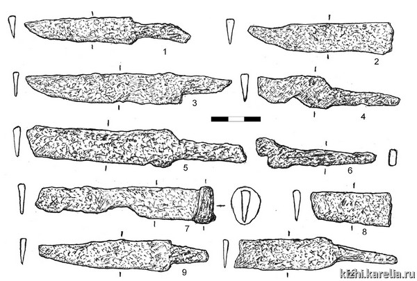 Рис.21. Ножи из раскопок на селище Васильево 2 / Fig.21. Knives from Vasil'evo 2